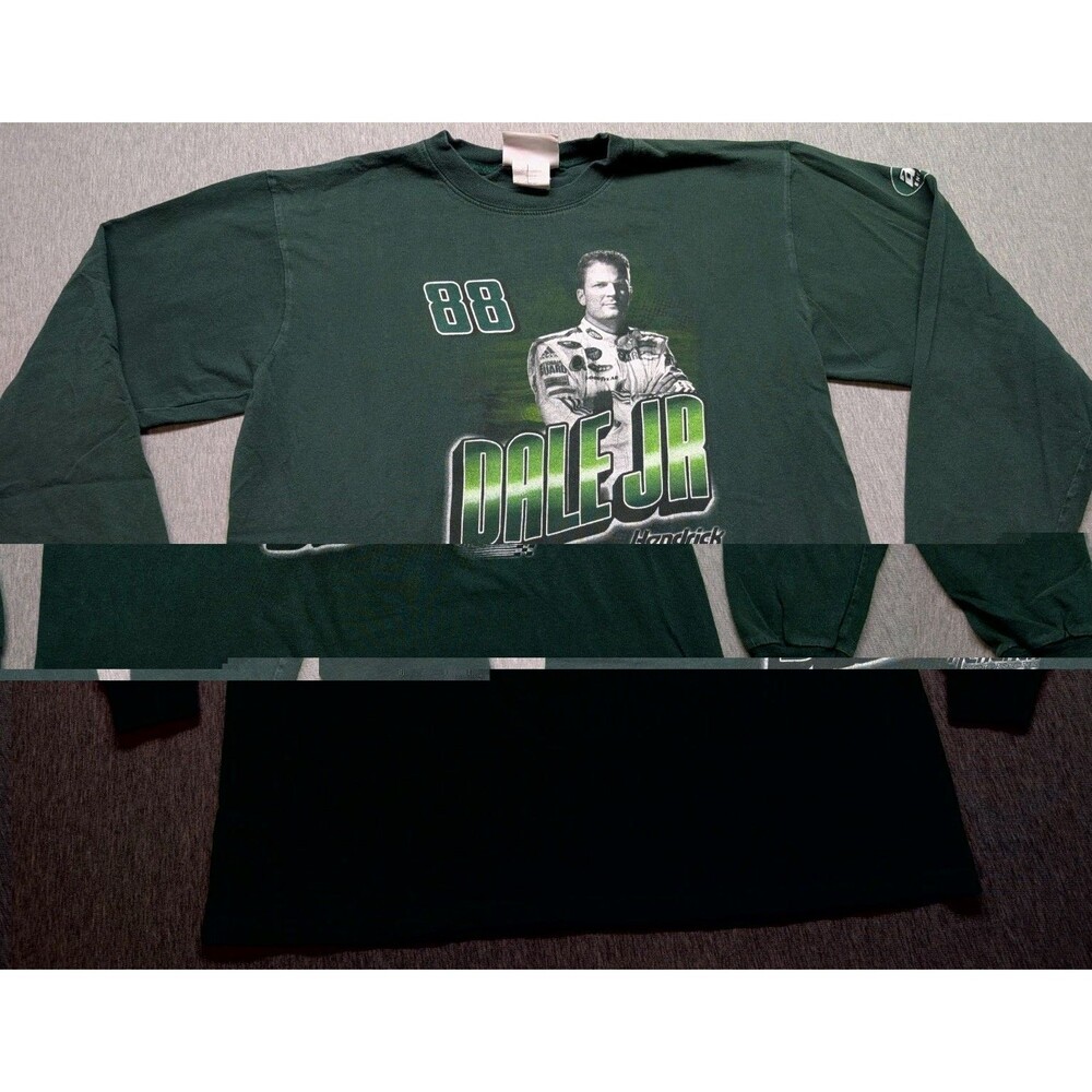 Dale Jr T-shirt Men's Size Medium Green Nascar Long Sleeve Graphic Tee Racing 88